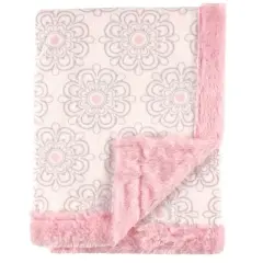 Hudson Baby Infant Girl Plush Blanket with Furry Binding and Back, Modern Floral, One Size