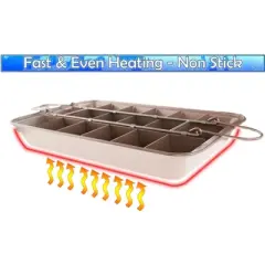 5 Star Super Deals Brownie Nonstick Pan with Dividers -Nonstick Copper Baking Tray 18 Precut Brownies - 12x8 Inch with Handles