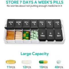 TookMag Weekly Medicine Pill Organizer Twice a Day, Easy Fill AM/PM Pill Box, Quick-Refill 7 Day Pill Cases for Vitamin,Fish Oil, Supplements, Black