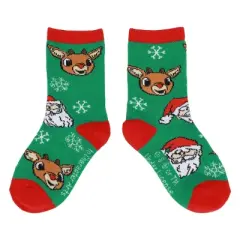 Rudolph The Red-Nosed Reindeer Holly & Snowflakes Kids 2-Pair Crew Socks