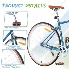 INFURNIC Bicycles Single Speed Retro 700C Road Bike with Steel Frame and Double Caliper Brakes for City Riding, Blue, 64.97"*24.41"*38.52"