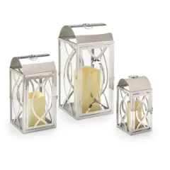 Pebble Lane Living Rogan Metal Lantern Set Stainless Steel