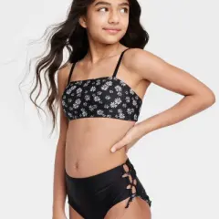 Girls' 2pc Vintage Daisy Surf High-Waist Bikini Set - art class&trade; Black