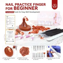 Saviland Adjustable Nail Training Mannequin: Practice Hand with Replaceable Tips & Tools - Beginner Art Skill Builder Kit.