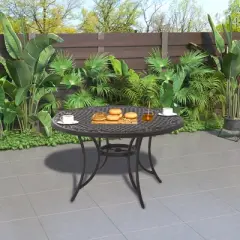 CLIHOME Outdoor 48" Cast Aluminum Medium Round Woven Dining Table With Umbrella Hole