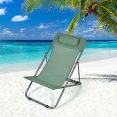 Tangkula 2 PCS Beach Chair Lounger Reclining Folding Chair w/3-Position Adjustable Backrest Blue/Orange/Green