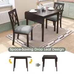 Foldable Dining Table Set for Small Space, 5 Pcs Set Farmhouse Style, Small Kitchen Table Set with Drop Leaf and 4 Dining Upholstered Chairs, Black