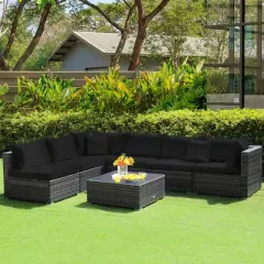 Costway 7PCS Patio Rattan Furniture Set Sectional Sofa Cushioned Garden