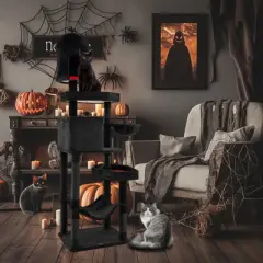 Costway Gothic Cat Tree w/ Sisal Covered Scratching Posts Stylish Cat Furniture for Indoor Cats Black