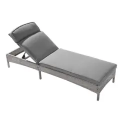 Sonkuki Patio Lounge Chaise Chair with Gray Wicker Weather-Resistant Chair