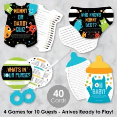 Big Dot of Happiness Monster Bash - 4 Little Monster Baby Shower Games - 10 Cards Each - Gamerific Bundle