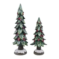 Transpac Set of 2 Resin Berry Trees Glitter Decorative Christmas Tabletop Sculptures Indoor Holiday Decor Gift