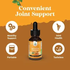 Organic Turmeric Liquid Drops for Adults, Turmeric Curcumin + Black Pepper, Cinnamon & Ginger, Joint Pain, Mobility & Inflammation, Nature's Craft 2oz