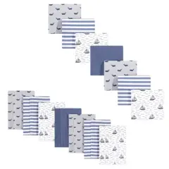 Hudson Baby Infant Boy Cotton Flannel Burp Cloths and Receiving Blankets, 14-Piece, Sailboat, One Size