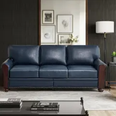 Eulalia Transitional Leather 82"Wide Sofa With Rolled Arms and Solid Wood Legs | ARTFUL LIVING DESIGN