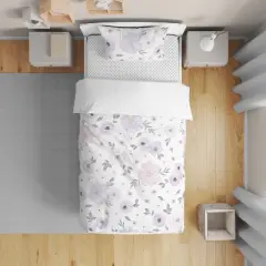 Sweet Jojo Designs Girl Toddler Bedding Set Watercolor Floral Purple Pink and Grey 5pc