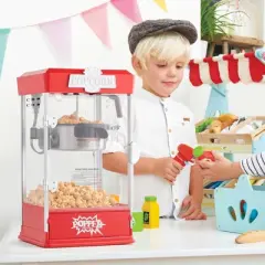 VEVOR Popcorn Maker, 480W Popcorn Popper Machine, 4 Oz Kettle Makes 1.5 Gallon per Batch, Tabletop Popcorn Maker, Includes 3 Scoops, Red