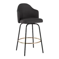 Set of 2 Ahoy Polyester/Metal Counter Height Barstools Black/Gold/Charcoal - LumiSource