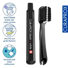 Curaprox Black Is White Travel Toothbrush Refill Heads, 2-Pack for Gentle Whitening on the Go