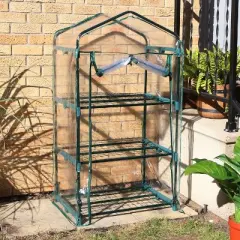 Sunnydaze Outdoor Portable Growing Rack 3-Tier Greenhouse with Roll-Up Door - 3 Shelves - Clear