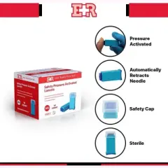 Ever Ready First Aid Safety Pressure Activated Lancets, Sterile Push Lancets with 30 Gauge for Blood Sugar Testing