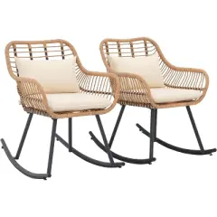 SUGOLD Outdoor Wicker Rocking Chairs Set of 2, Patio Rattan Rocking Chairs with Pillows and Cushions, Front Porch Rocker with Iron Frame for Outside