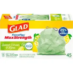 Glad ForceFlex MaxStrength Tall Kitchen Drawstring Trash Bags - Febreze Sweet Citron & Lime - 13 Gallon/45ct