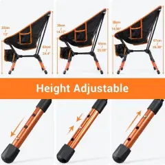 Sportneer Camping Chairs, Lightweight Outdoor Chairs Height Adjustable with 2 Side Pockets & Storage Bag (2, Orange)