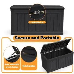 Whisen Outdoor Lockable Deck Storage Box with Double-Wall Construction - Black