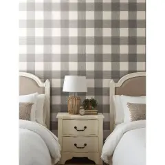 RoomMates Common Thread Magnolia Home Wallpaper Cream/Gray: Modern Self-Adhesive Plaid, Peelable & Repositionable