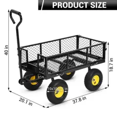 900 Lbs Steel Garden Cart, Heavy Duty Metal Garden Wagon with 10" Wheels, All-Terrain Wagon with 180&deg; Rotating Handle & Removable Sides