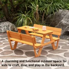 Gardenised Wooden Kids Picnic Table Bench with Backrest, Outdoor Children's Backyard Table, Crafting, Dining, and Playtime Patio Table