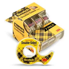 Scotch Double Sided Tape, Office and School Supplies, 0.5 in. x 250 in., 3 Tape Rolls With Tape Dispenser: Clear Plastic, Double Stick, Two Sided
