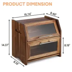 2 Layer Bread Box, Large Bread Bin with Clear Door Panels, Air Vents, Farmhouse Acacia Wood Bread Storage Container, Kitchen Countertop Bread Holder