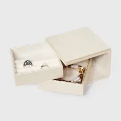 Metallic Leather Rotatable Jewelry Organizer - Wild Fable&trade; Cream: Faux Leather Storage Box, Adult Use, 5"x5"x3.5"