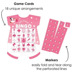 Big Dot of Happiness Girl Special Delivery - Picture Bingo Cards and Markers - It&rsquo;s A Girl Stork Baby Shower Shaped Bingo Game - Set of 18