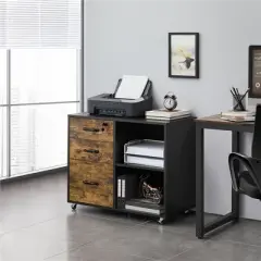Yaheetech Vintage Mobile Letter Size Rolling File Cabinet with Drawer and Open Shelf for Home Office