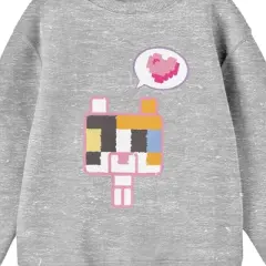 Minecraft Franchise Colorful Kitten with Block Heart Youth Heather Gray Crew Neck Sweatshirt