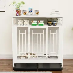 KTMBDW Dog Crate Furniture, Wooden Dog Crate End Table, 43.3 Inch Dog Kennel with Storages, Heavy Duty Dog Cage, Pet Crate Dog Cage for Indoor, White