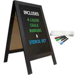 Excello Global Products 40" x 20" Wooden A-Frame Chalkboard w Stencil Set/Sidewalk Chalkboard Sign Sandwich Board/Chalk Board Standing Sign (Black)