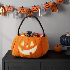 10" Jumbo Pumpkin Halloween Trick or Treat Fabric Basket Orange/Black - Hyde and EEK! Boutique&trade;