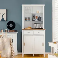 Costway Freestanding Kitchen Pantry Storage Cabinet Buffet w/Hutch Sliding Door & Drawer