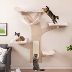 Tangkula Wall-Mounted Cat Tower w/ Hammock 4 Platforms Sisal Scratching Mat for Indoor