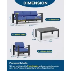 GustoWave 7 Seats Aluminum Patio Furniture Set, Modern Outdoor Conversation Set Sectional Sofa with Upgrade Cushion and Coffee Table