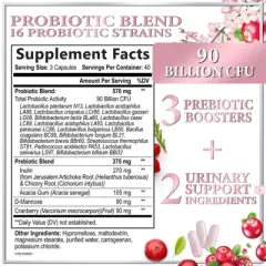 Probiotics for Women 90 Billion CFU, pH Balance Feminine Vaginal Odor, 16 Probiotic Strains with Prebiotics, Cranberry - 120 Capsules By Hello Lovely!