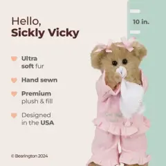 Bearington Sicky Vicky Get Well Soon Stuffed Animal Teddy Bear 10 inches, For Ages 3-14