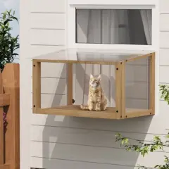KTMBDW Cat Catio, Cat Window Perch for Large Indoor Cats - for Sunbathing, Napping & Overlooking, Wooden Window Hammock, Natural
