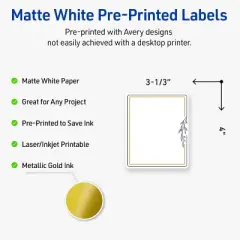 Avery 4" x 3-1/3" Labels, Gold & Navy Border with Florals, 40 ct