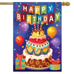 Birthday Celebration House Flag Balloons Birthday Cake 28" x 40" Briarwood Lane