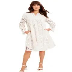 June + Vie by Roaman's Women&rsquo;s Plus Size Eyelet Boardwalk Shirtdress